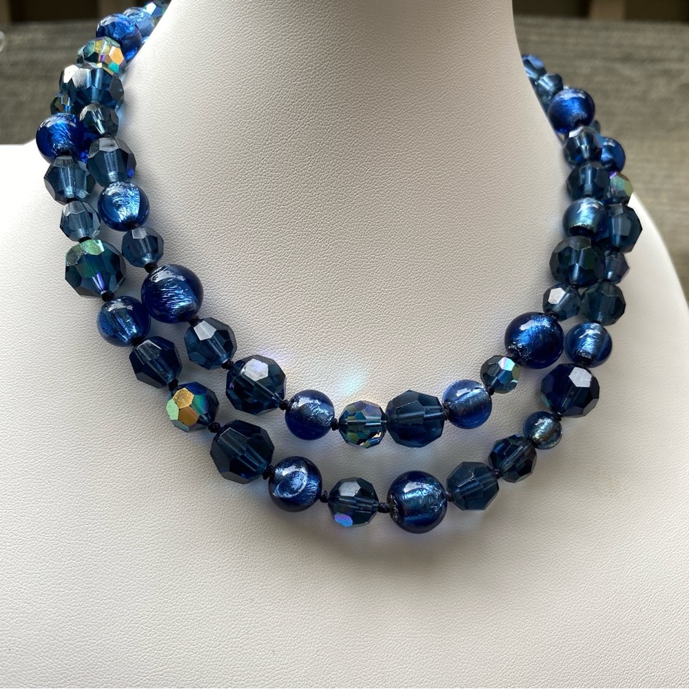 Spectacular Vogue 1950s Blue Aurora Borealis Crystal Choker Necklace, Signed